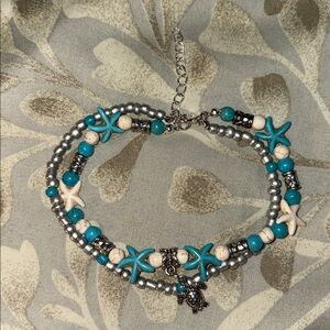 New Turquoise and Silver Starfish Anklet